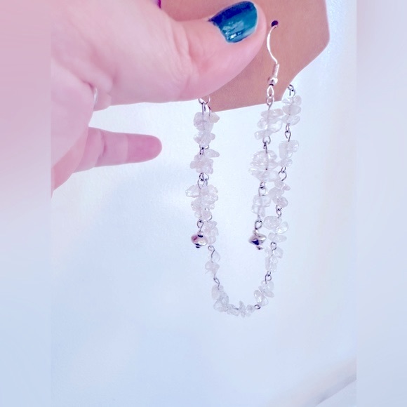 Crystal Quartz Gemstone Jewelry, 925ss Clear Crystals Gems Earring+Bracelet Set - Picture 4 of 16